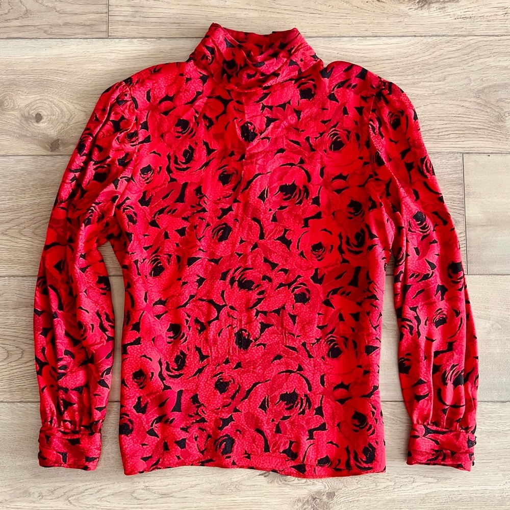 Vintage Vampy Silk Rose Blouse